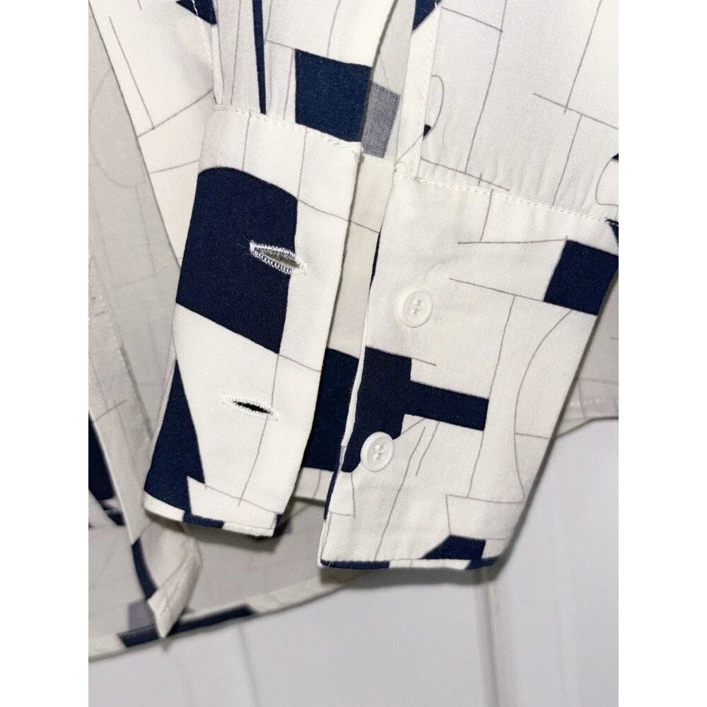 Crosby Blue and Cream Blouse Geometric Pattern Small